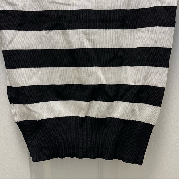 Necessary Objects Black and White 3/4 Sleeve Striped Shirt with Neck Tie - Picture 4 of 5